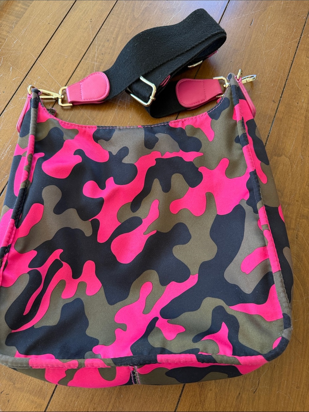 Pink & Navy Camo Crossbody Bag with Wide Strap